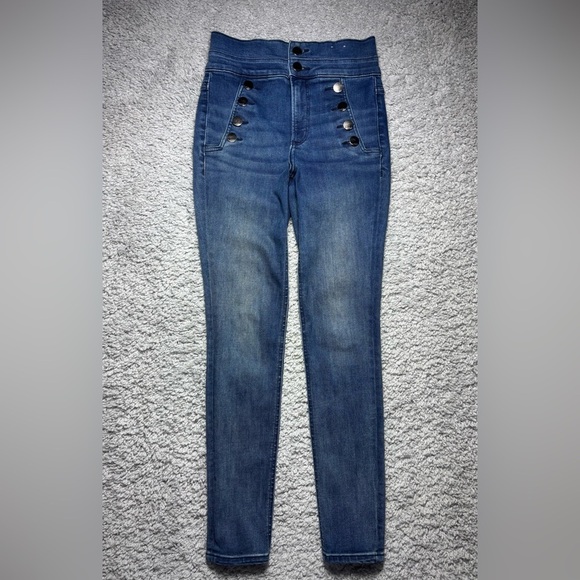 Express Jeans Womens 0 Super High Rise Ankle Legging Exposed Buttons Dark Wash - Picture 1 of 6